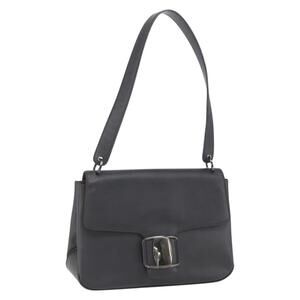 Salvatore Ferragamo Vala Shoulder Bag Leather Black Silver Auth BA9331